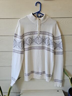 Men's Cream Nordic METHOD Half-Zip Sweater with Gray Pattern